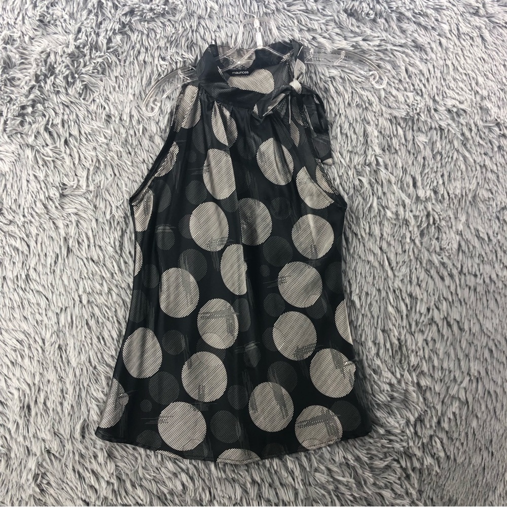 Maurices Blouse Womens Small Geometric Black White Halter Tie Neck